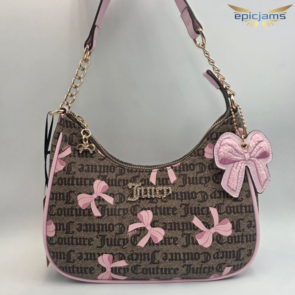 Juicy Couture Simply Sweet Brown w/ Pink Bows Shoulder Handbag Purse New